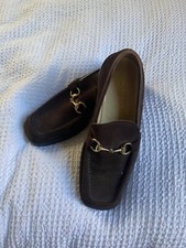 Gucci Mens Classic Horsebit Loafers Shoes Brown Suede Lug Sole US 7