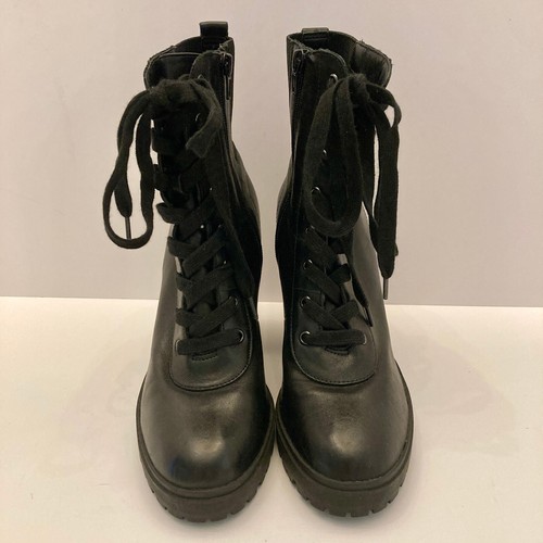 Steve Madden Damenstiefel 9M "Latch" schwarz Leder Schnürung Reißverschluss Blockabsatzsohle - Bild 3 von 12