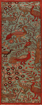 Green Zeigler 8 ft. Runner Rug -Indian Hand-Knotted Animal Pictorial 3x8 ft