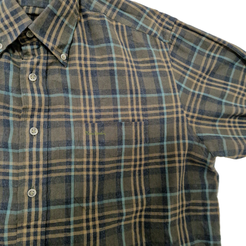 Pierre Cardin Button Shirt Men's Size L Green Khaki Plaid Long Sleeve - Picture 4 of 8