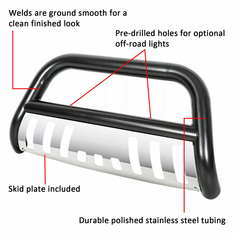 Protector de rejilla de parachoques de empuje Bull Bar de 3" para Toyota Tacoma 2005-2015 acero negro Foto 2 de 4