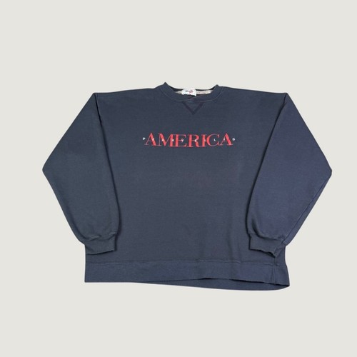 Perry Ellis, Vintage Perry Ellis America Sweatshirt Mens Large Navy Blue Made in USA 90s L