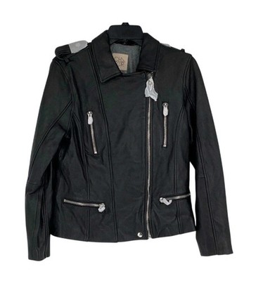 Chaser Sz M  Black Real Lamb Leather Motorcycle Biker Jacket Asymmetrical Zip 