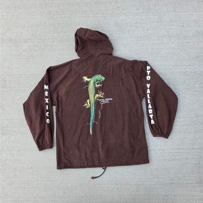 Y2K Mexico Gecko Jacket Puerto Vallarta Brown Zip Hoodie Tourist Graphic
