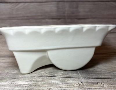 Vtg Hull Eggshell White Pottery Flower Cart Wheelbarrow Rectangle Planter 450