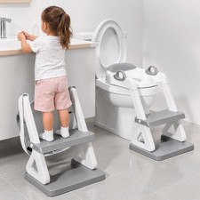 Potty Training Seat with Step Stool Ladder for Kids - Light Grey, Safe  Durable