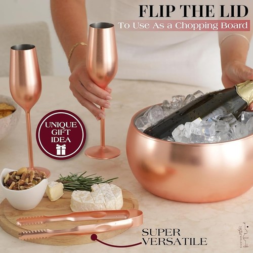 Insulated Ice Bucket W/ Wooden Lid & Tongs Parties Events Picnic Barbecue New - Picture 24 of 34