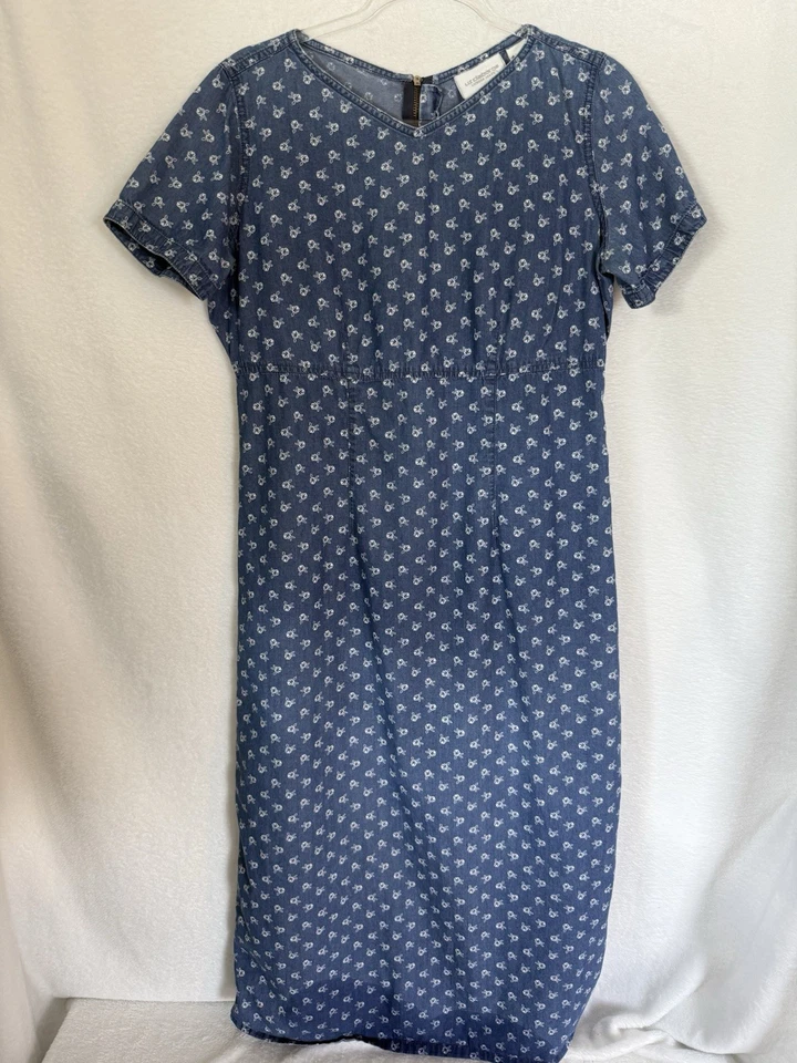 Vestido Vintage Años 90 Liz Claiborne Floral Denim Cremallera 8 Maxi Granja Cottagecore Foto 2 de 4