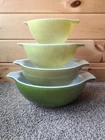 4 Vintage PYREX Verde Avocado Green Cinderella Nesting Mixing Bowls Set 441-444