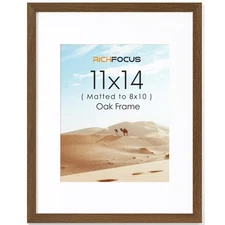 11x14 Picture Frame|Solid Oak Wood 11x14 Picture Frame with Mat for 8x10|Rust...