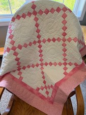 Handmade Wall Hanging/ Baby Quilt Blanket Pink White 40  x 53  