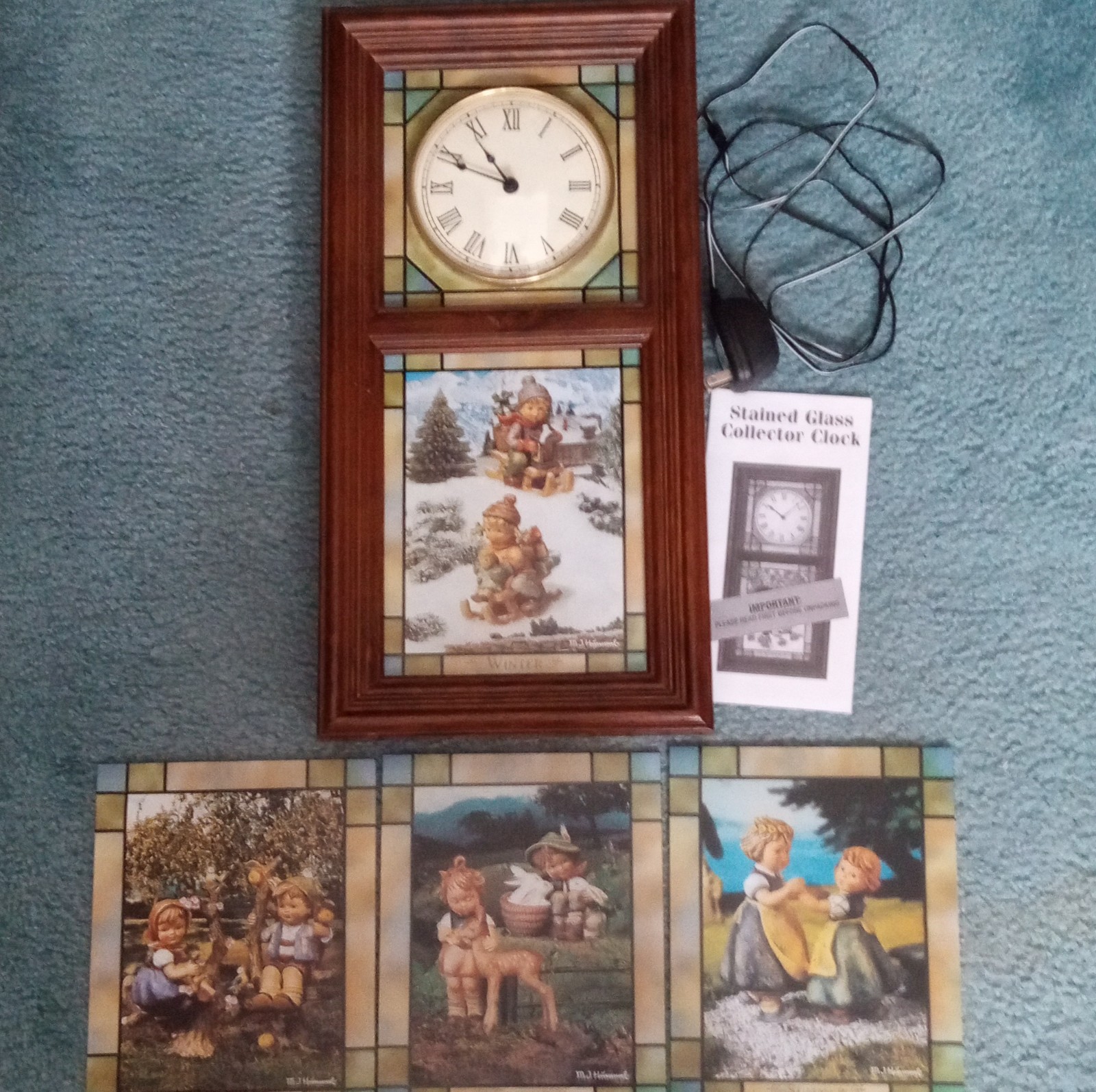 MJ Hummel Stained Glass Wall Clock Four Seasons Light Tiffany style Danbury Mint