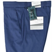 Perry Ellis Portfolio Mens Blue Windowpane Slim Pants 31 X 30 $95 PTBSD021