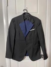 WANGYUE Suit for Men Size XS Black and Blue 2 Pieces
