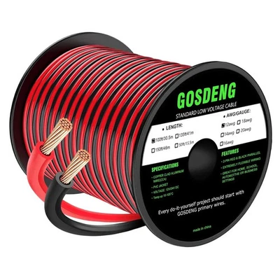 12 Gauge Wire 100FT, 2 Conductor Electrical Cable - Red and Black, Low Voltage - Image 1 of 4