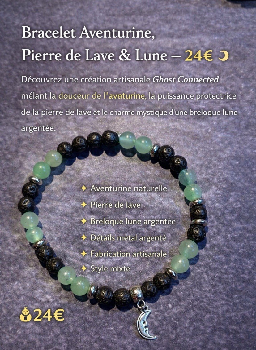 Bracelet Aventurine et Pierre de Lave - Bijou en Pierres Naturelles Véritables Énergie Lune