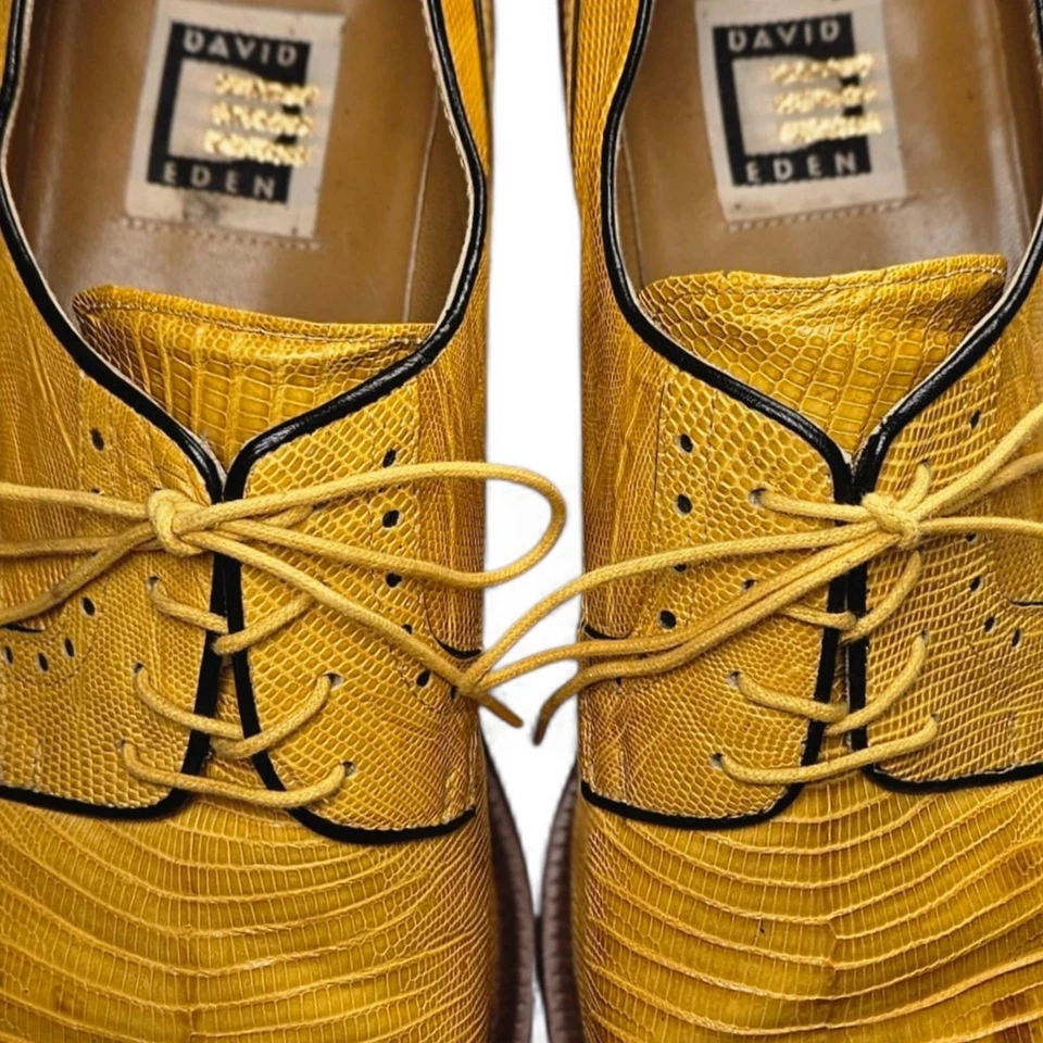 David Eden Teju Lizard Leather Dress Shoe Size 10 Yellow Oxford Square Toe Spain - Image 4 of 4