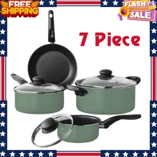 Mainstays 7-Piece Nonstick Aluminum Cookware Set, Pots & Pans, Green Kitchen