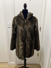 Madison Leopard Faux Fur Coat Women  s Medium Hooded Zip Up Animal Print Jacket