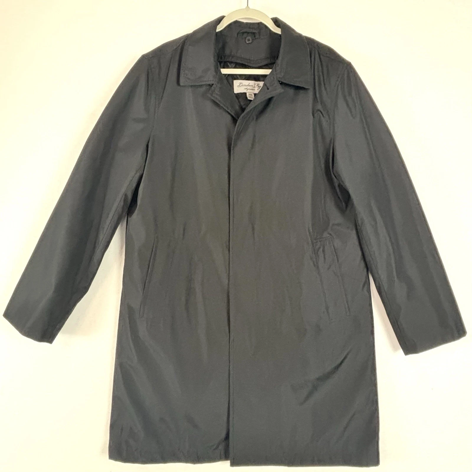London Fog Signature Men's Black Trench Rain Coat Lined Removable Liner 38R