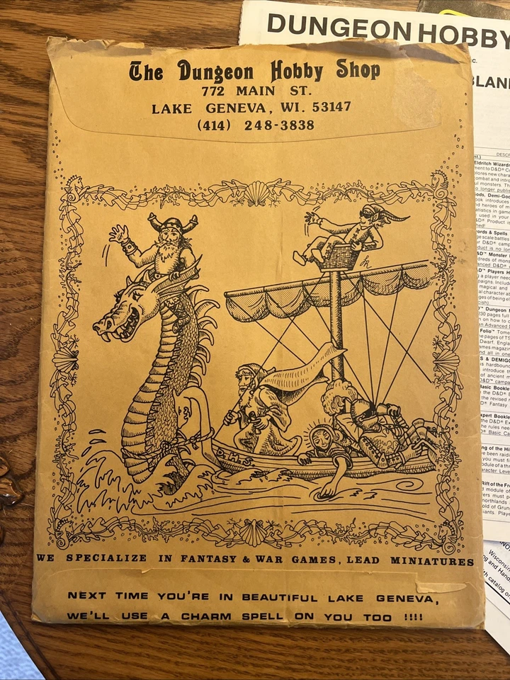 The Dungeon Hobby Shop 1982 TSR Catálogo Dungeons & Dragons con SOBRE ARTE RARO Foto 2 de 4