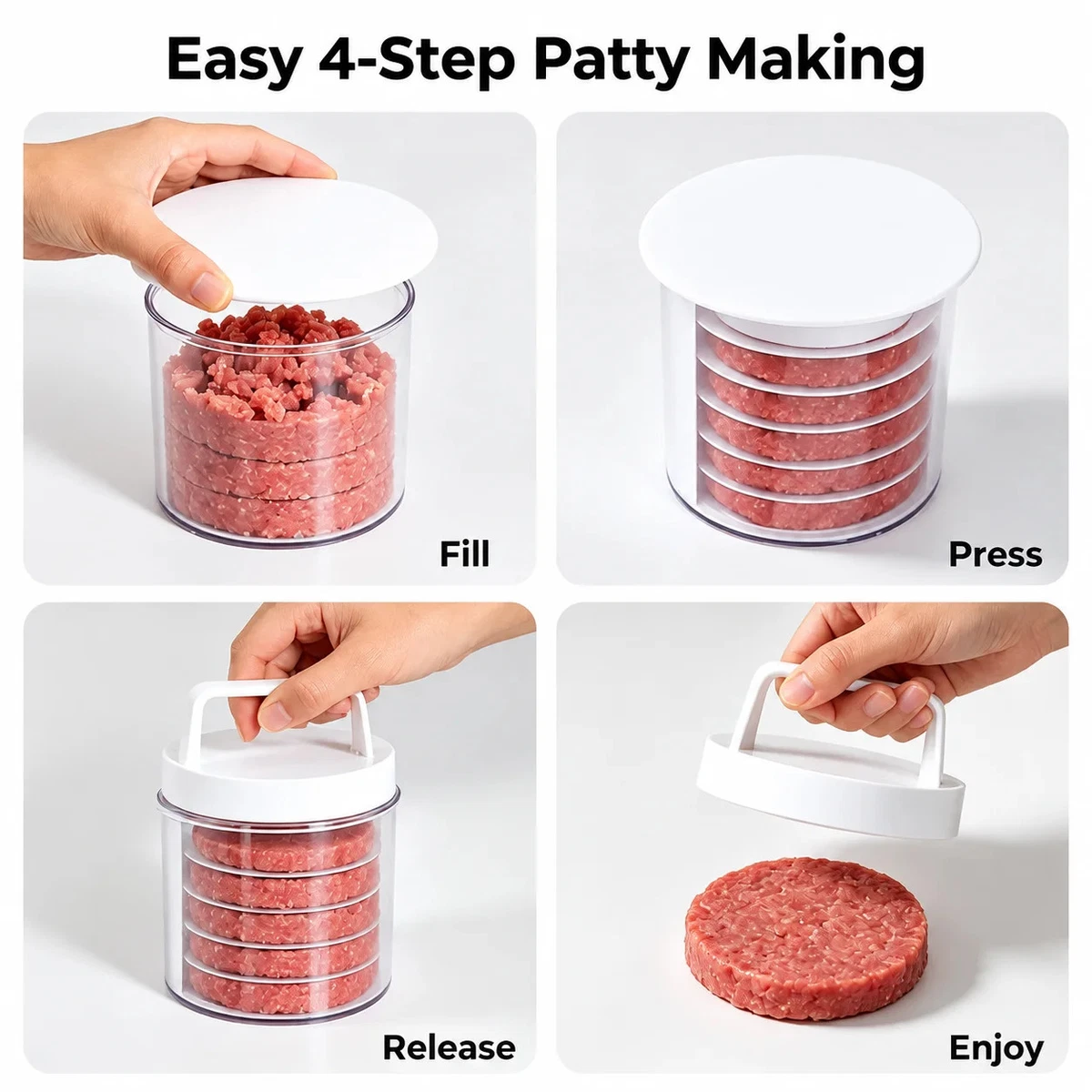 Prensa de hamburguesas de plástico para hacer hamburguesas molde prensa de carne rellena para herramienta de barbacoa