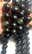 GENUINE 18 MM ROUND SMOOTH BLACK RAINBOW OBSIDIAN 15 1/2" BELOW WHOLESALE
