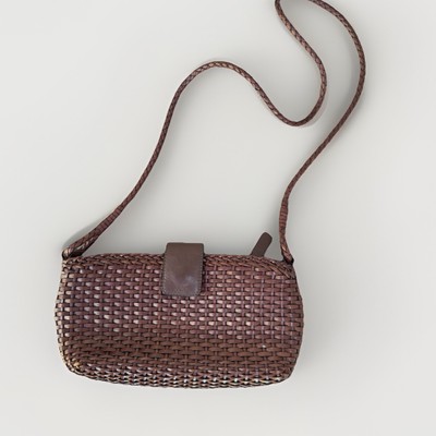 Talbots Brown Crossbody Bag Woven Leather Braided Strap / Double Zip Small Purse