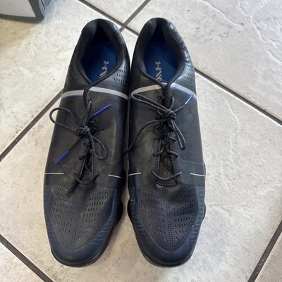Under Armour Spieth One Men Sz 15 Black Steel Blue Spiked Golf Shoes 1288574-001