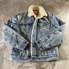 Levi's Sherpa Fleece Denim Bomber Jacket Mens Small Blue Lined Jean Coat Warm