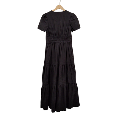 quince tiered maxi dress Women's Poplin Dress, Hudson Stripe, Size XS, 100% Organic Cotton, V-Neck, Short Sleeves neck and short sleeves 100% Organic Cotton Gauze Tiered