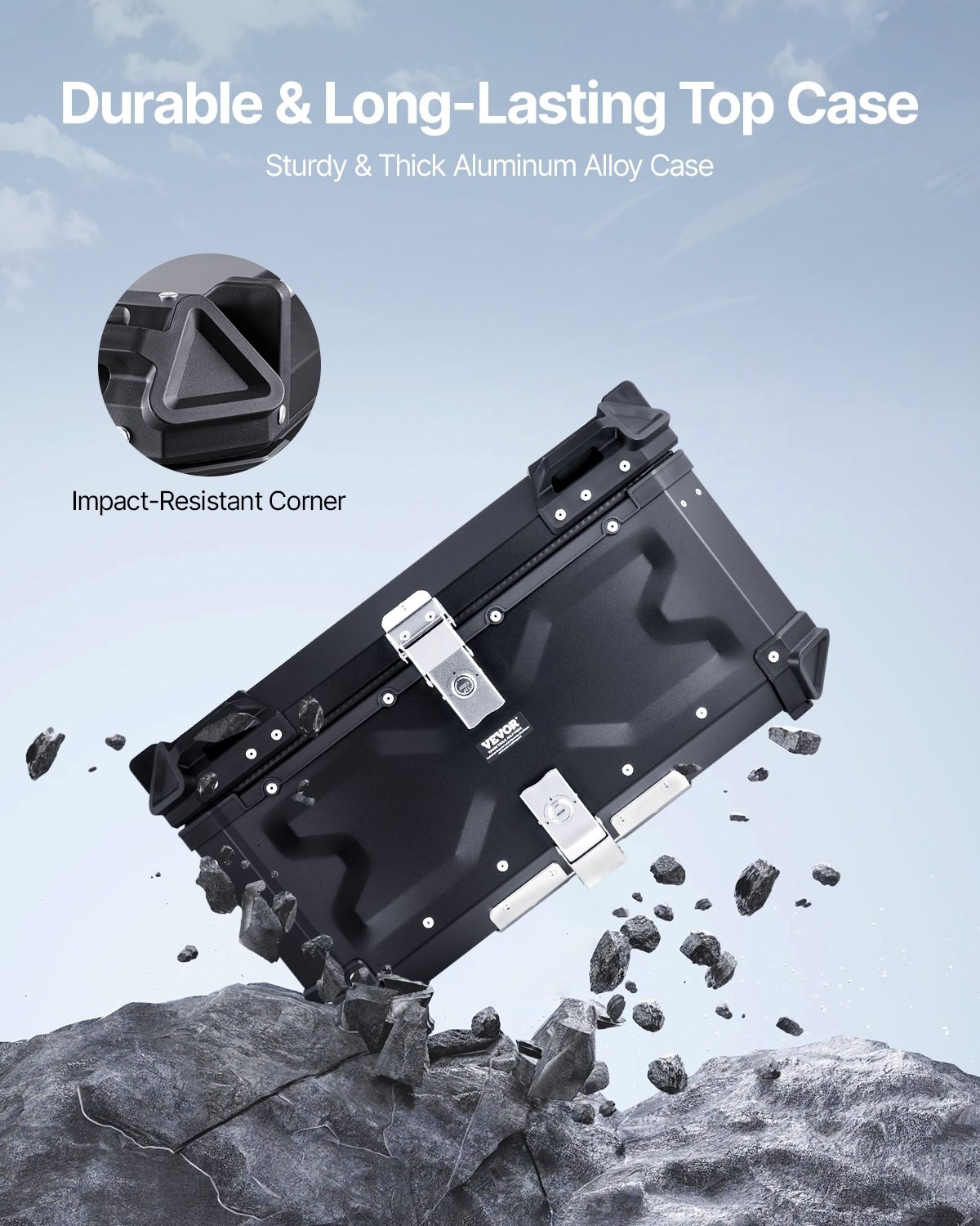 VEVOR Motorcycle Top Case, Universal Aluminum Alloy Motorbike Tail Box with Leat