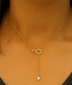 Authentic 14K Yellow Gold Plated Infinity Pendant 0.90 Ct Round Cut Simulated Diamond