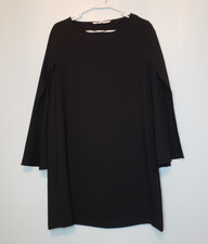 Zara Womens S Dress Black Long Open Sleeve Round Neck Knee Length Made in Turkey