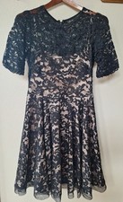 Eliza J Womens Black/Cream Lace Overlay Knee-length Fit And Flare Dress Size 6