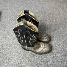 Old West Cowboy Boots girls size 13 Silver VB9110 Western Square Toe Floral