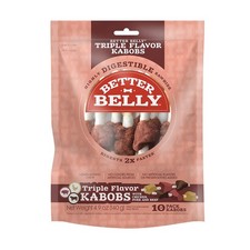 Better Belly Triple Flavor Kabobs 10-Count Long-Lasting Dog Chews Chicken Pork B