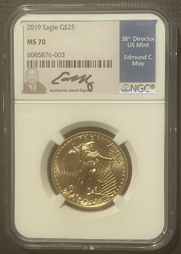 2019 $25 GOLD Eagle Half Ounce 1/2 oz. NGC MS70 EDMUND MOY Bullion : 10430
