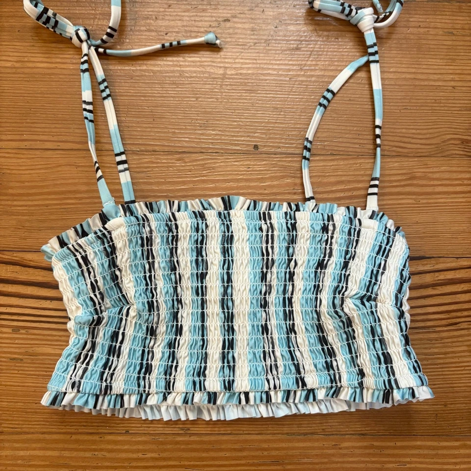 H&M Traje De Baño Bikini Top A Rayas Azul Negro Blanco TALLA M Foto 2 de 4