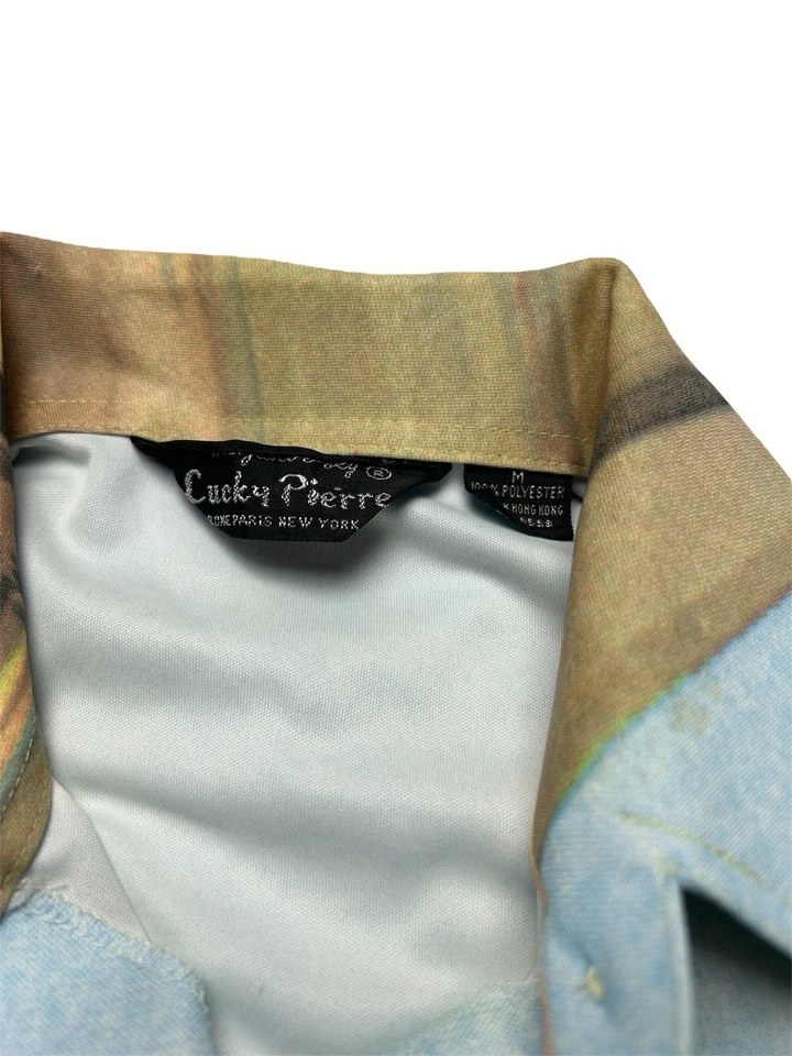 Camisa De Colección Años 70 Para Mujer Lucky Pierre Disco Arte Pintura Poli Talla Mediana Foto 3 de 4