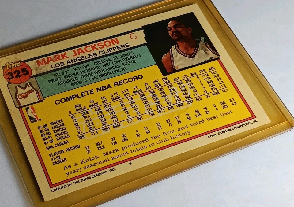 1992-93 Topps Mark Jackson #325 Los Angeles Clippers - Image 4 of 4