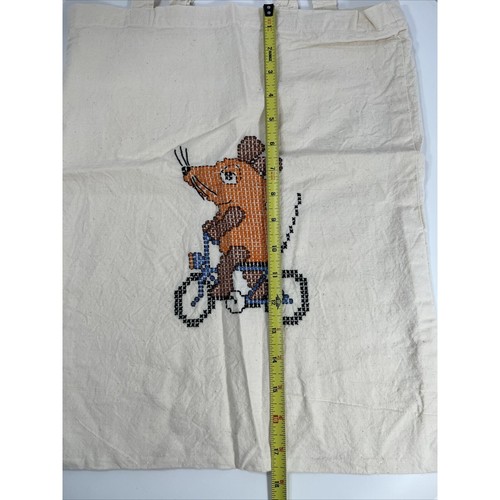 FINISHED NEEDLEPOINT Mouse On Bike Tote Bag 18x14” Cross Stitch - Picture 4 of 7