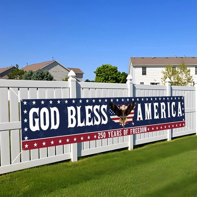 250 Anniversary USA Flag God Bless America Banner 4th Of July Decorations 120'' X