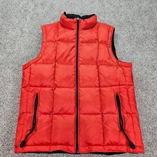 Vintage 90s Gap Womens Puffer Vest Orange Blk Small Collared Quilted Down Read