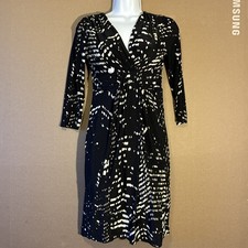 EXPRESS Black White Dress 3/4 Sleeve XS Draped Empire Waist Travel Career Date