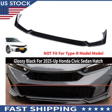For 2025-Up  Honda Civic Sedan Hatch Glossy Black Front Bumper Lip Splitter