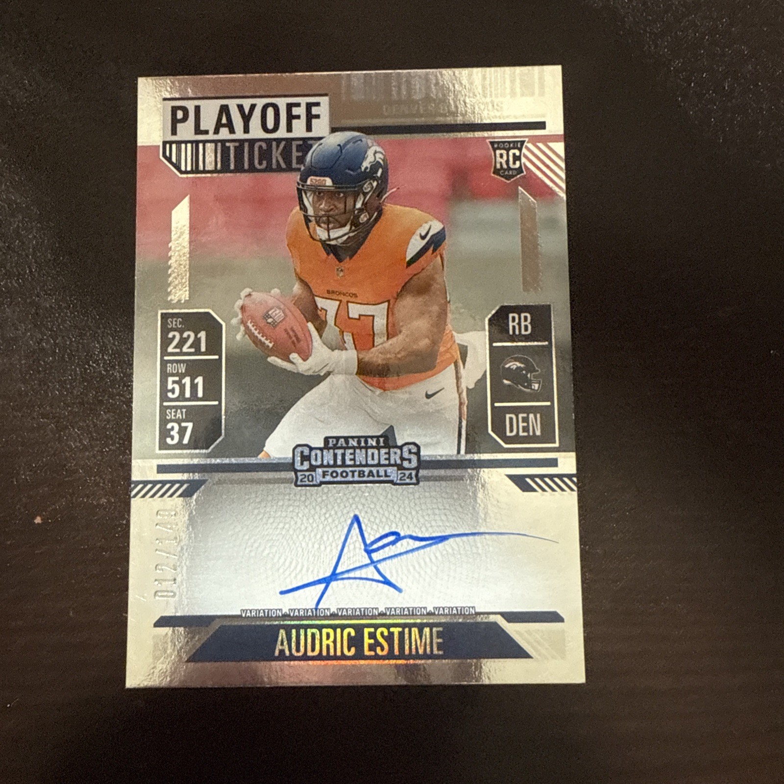 2024 Contenders Playoff Ticket #120 Audric Estime RC Rookie Auto Broncos /149