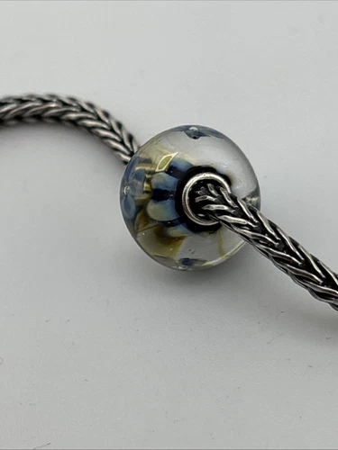 TROLLBEADS Blue Flowers On Striped Blue Base Unique New #381 - 第 3/6 張圖片