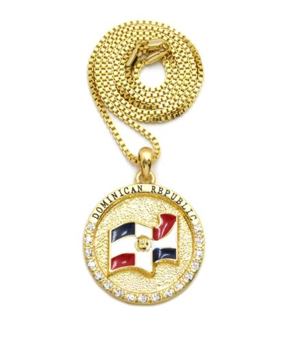 NEW DOMINICAN REPUBLIC NATIONAL FLAG PENDANT 24" VARIOUS CHAIN NECKLACE XSP558 - Picture 1 of 36