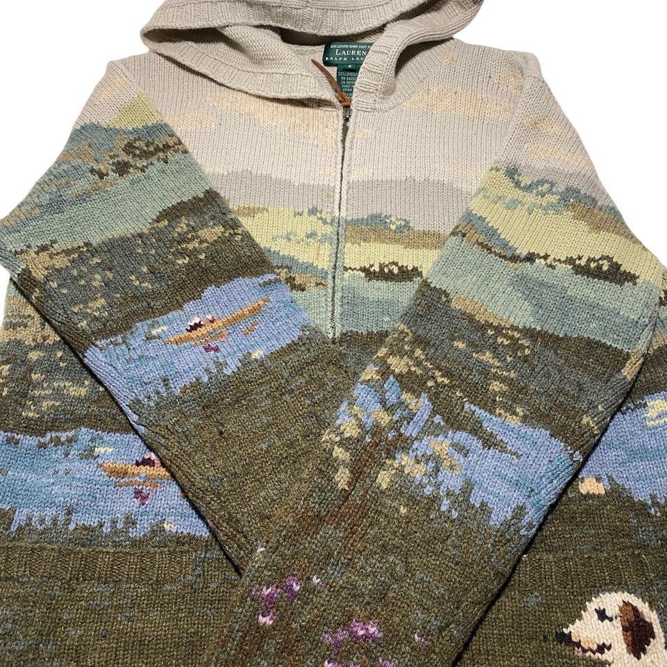 Vintage Rare Lauren Ralph Lauren Hunting Dog Country Hand Knit Sweater